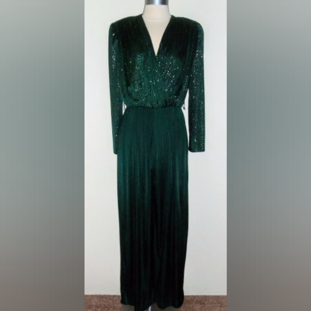 Vintage Green Jersey Sparkling Gold Jumpsuit 12